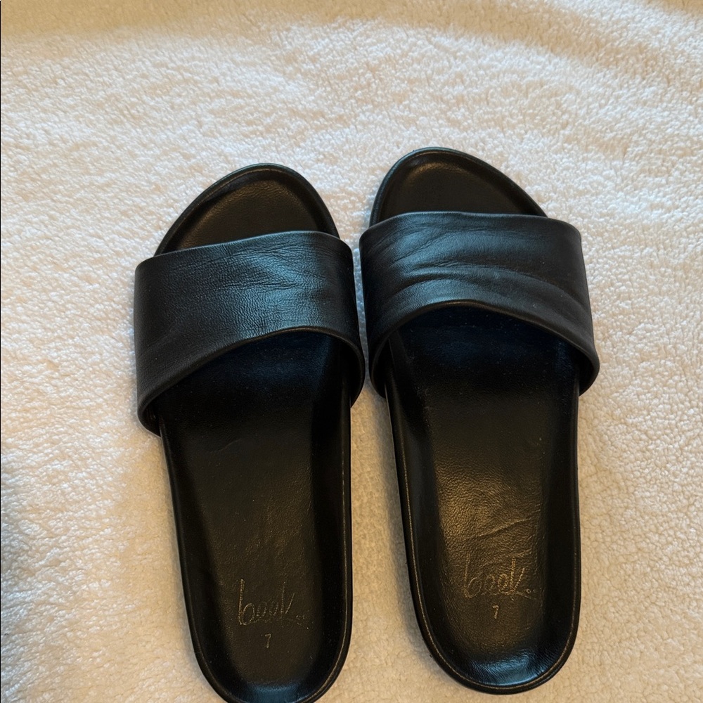 beek Black Leather Slide Sandals